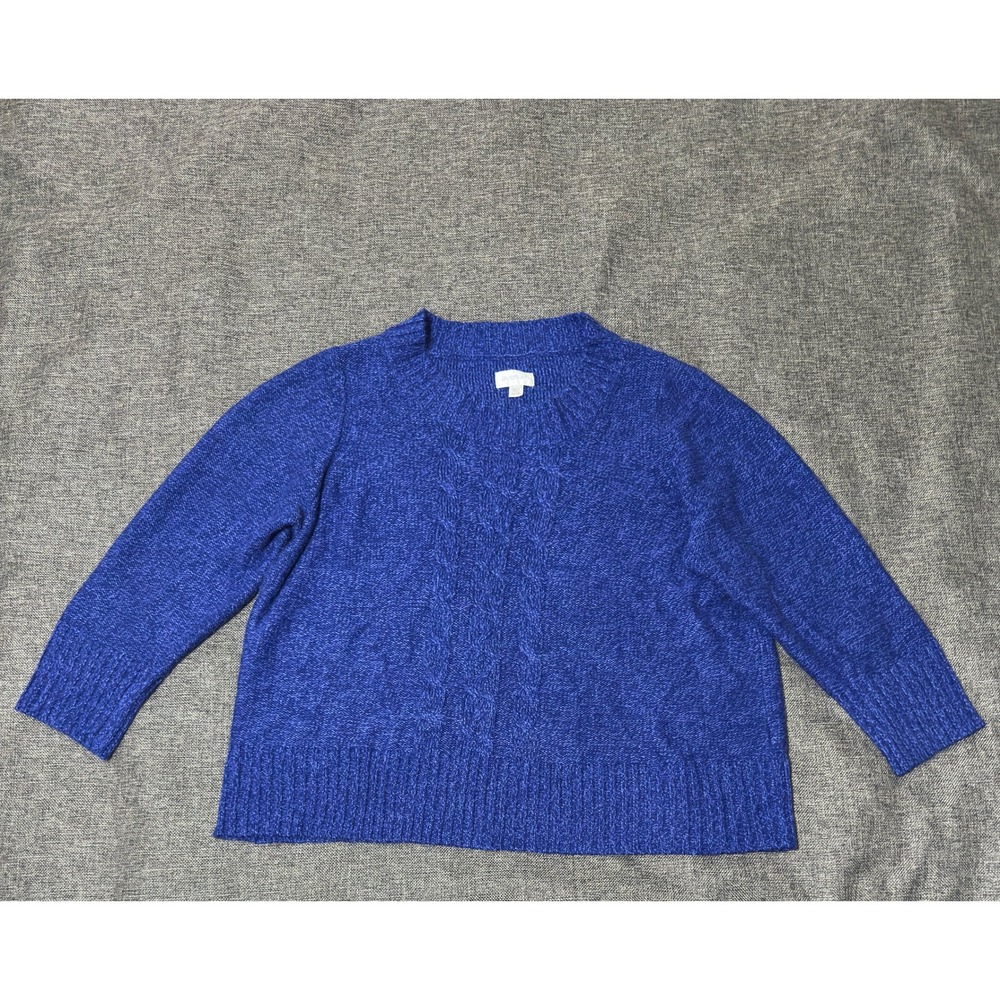 Avenue Womens 26/28 Sweater Blue Cable Knit Crew Neck Long Sleeve Pullover